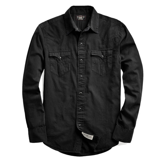 RRL by Ralph Lauren Slim Fit Twill Western Shirt Black - The Sporting Lodge
