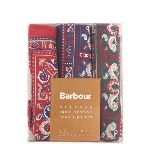 Barbour Paisley Handkerchief Gift Box Set Red/Green/Navy