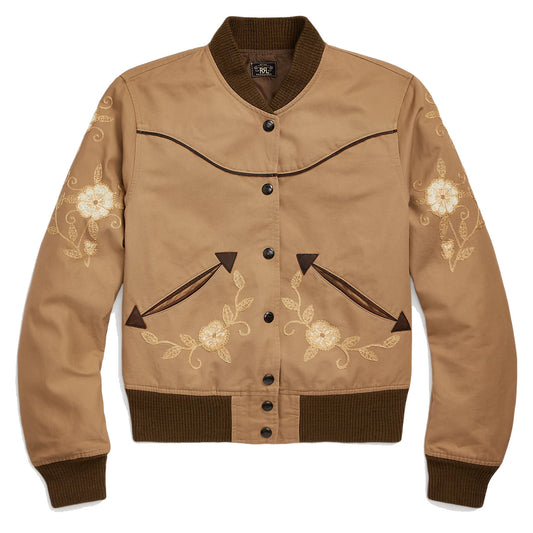 RRL by Ralph Lauren Womens Embroidered Sateen Western Jacket Khaki Tan - The Sporting Lodge
