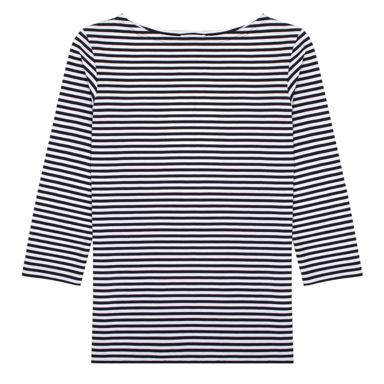 Sunspel Womens 3/4 Sleeve Boat Neck T-Shirt White / Navy Stripe | The ...
