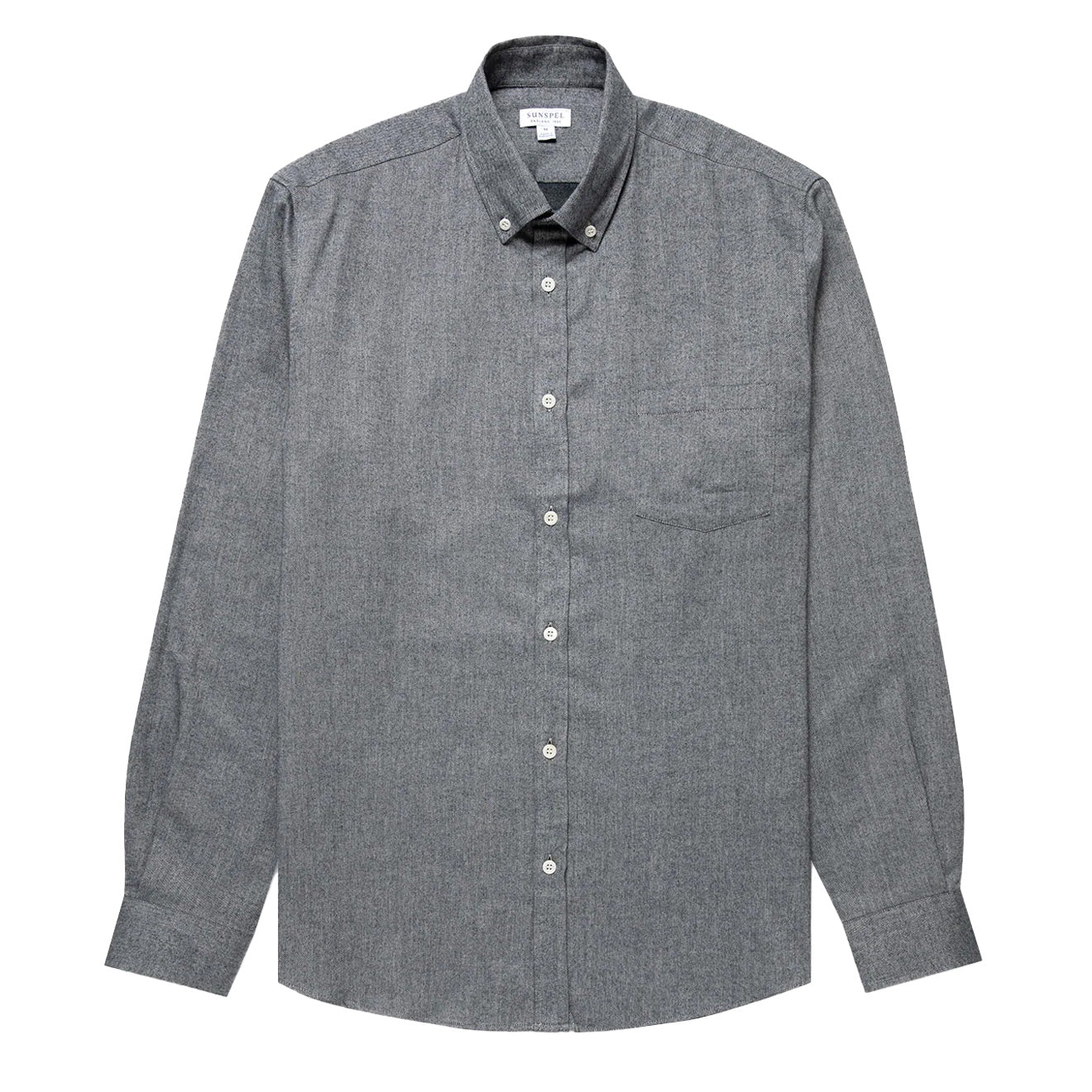 Sunspel Brushed Cotton Flannel Shirt Mid Grey Melange | The Sporting Lodge