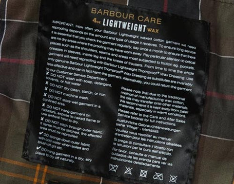 The label of a Barbour Jacket