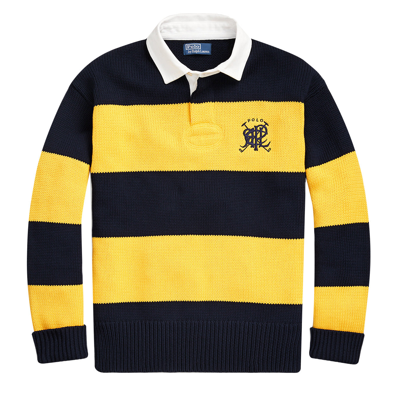 Polo Ralph Lauren Crest Striped Cotton Rugby Jumper Navy Multi | The ...
